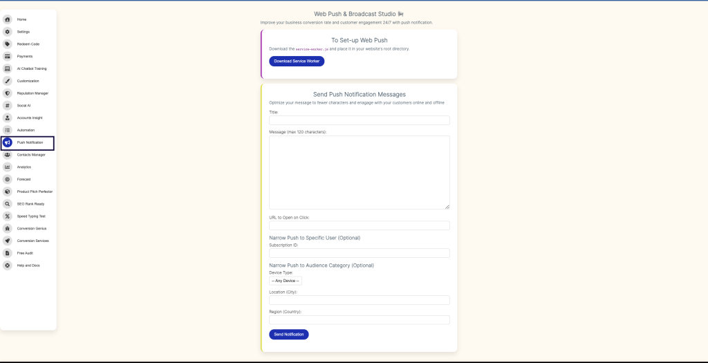 push notification dashboard