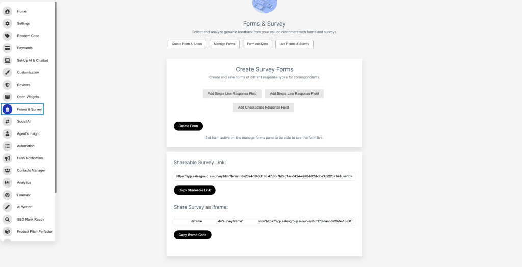 forms and survey dashboard