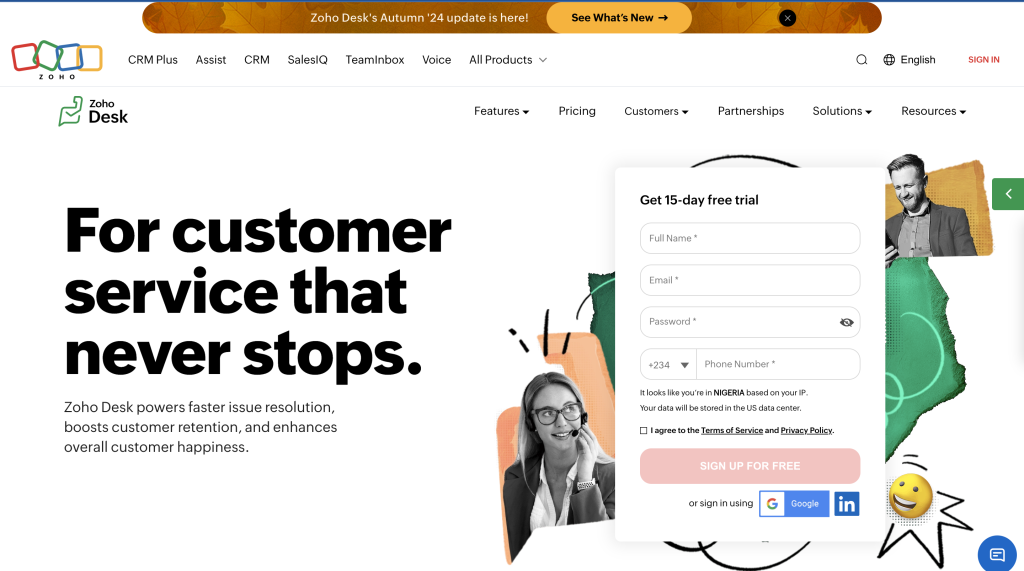 zoho desk landing page
