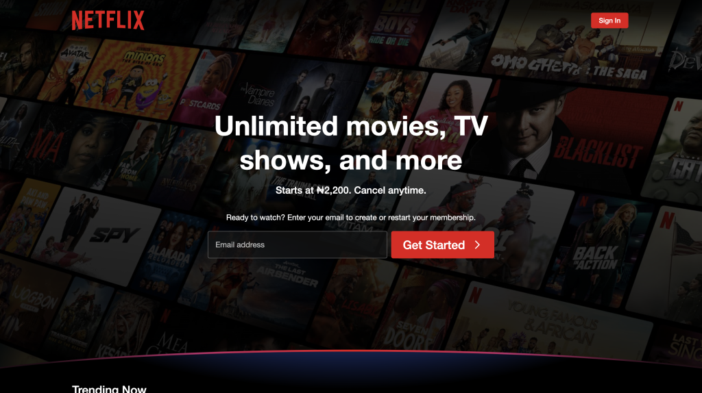 Netflix landing page