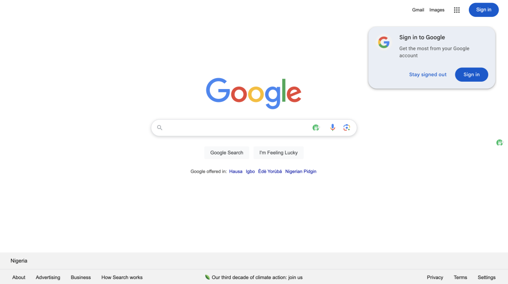 google landing page