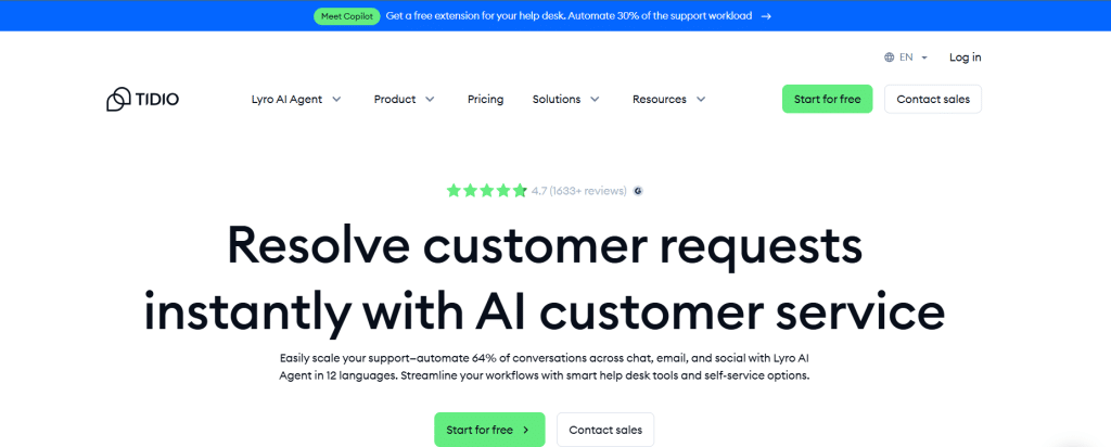 Tidio landing page