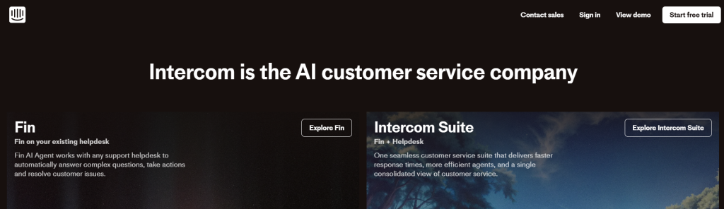 Intercom landing page