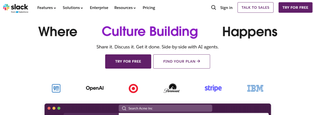 Slack dashboard