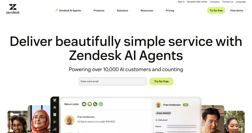 Screenshot der Landingpage der Konversations-KI-Plattform von Zendes