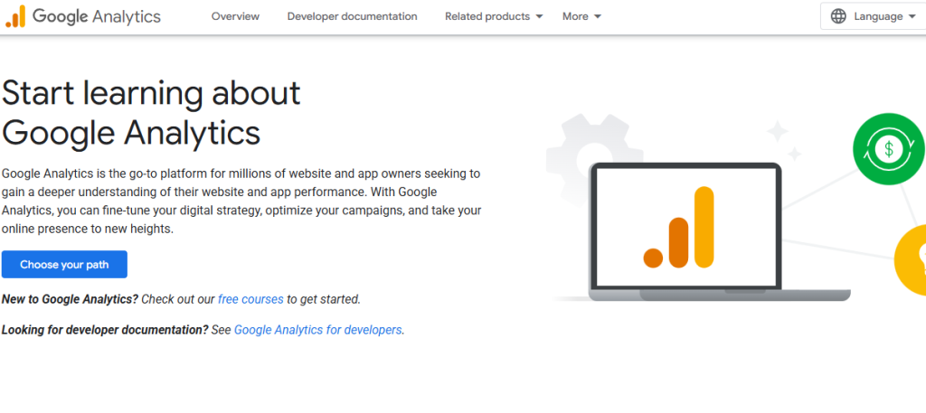 Página inicial do Google Analytics 4 (GA4)